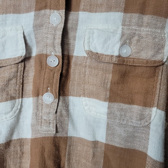 American Eagle Womens Brown Buffalo Plaid Flannel Shirt Oversized Small S Cozy - Picture 6 of 8